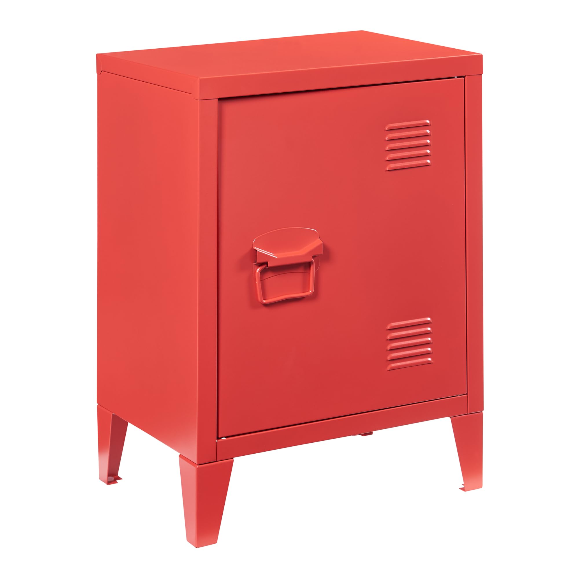 [en.casa] Comodino in Acciaio con Scomparto Chiuso con Anta Tavolino Laterale da Divano Mobiletto Notturno da Letto Tavolino Basso da Ingresso 57 x 40 x 30 cm Rosso