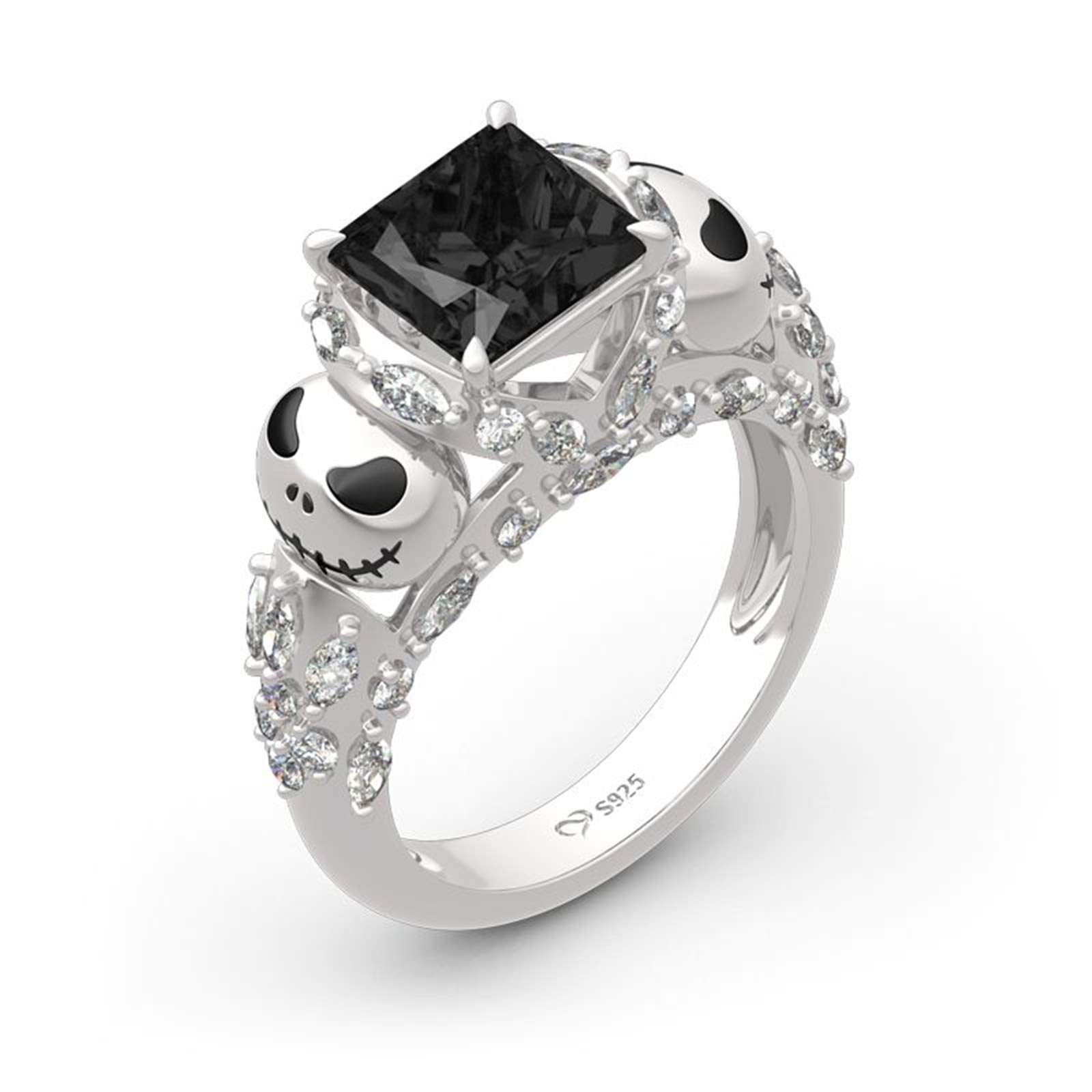 Jeulia "Romantic Soul Skull Design Princess Cut Sterling Silver Ring for Women Wife Girlfriend Engag