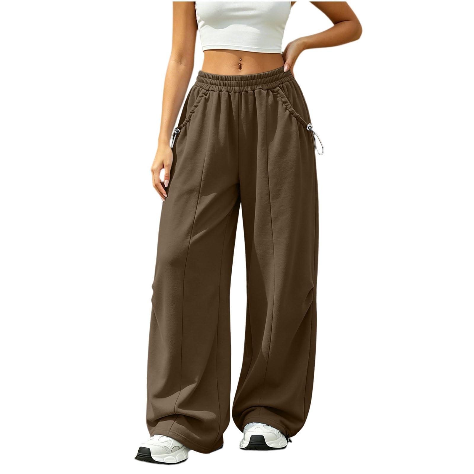 Pantaloni Sportivi Donna Pantaloni a Gamba Larga con Elastico in Vita Pantalone Jogger con Coulisse Comodi Pantlone Cotone Morbidi Casual Pant Baggy Tinta Unita Pants Lunghi per Yoga e Fitness
