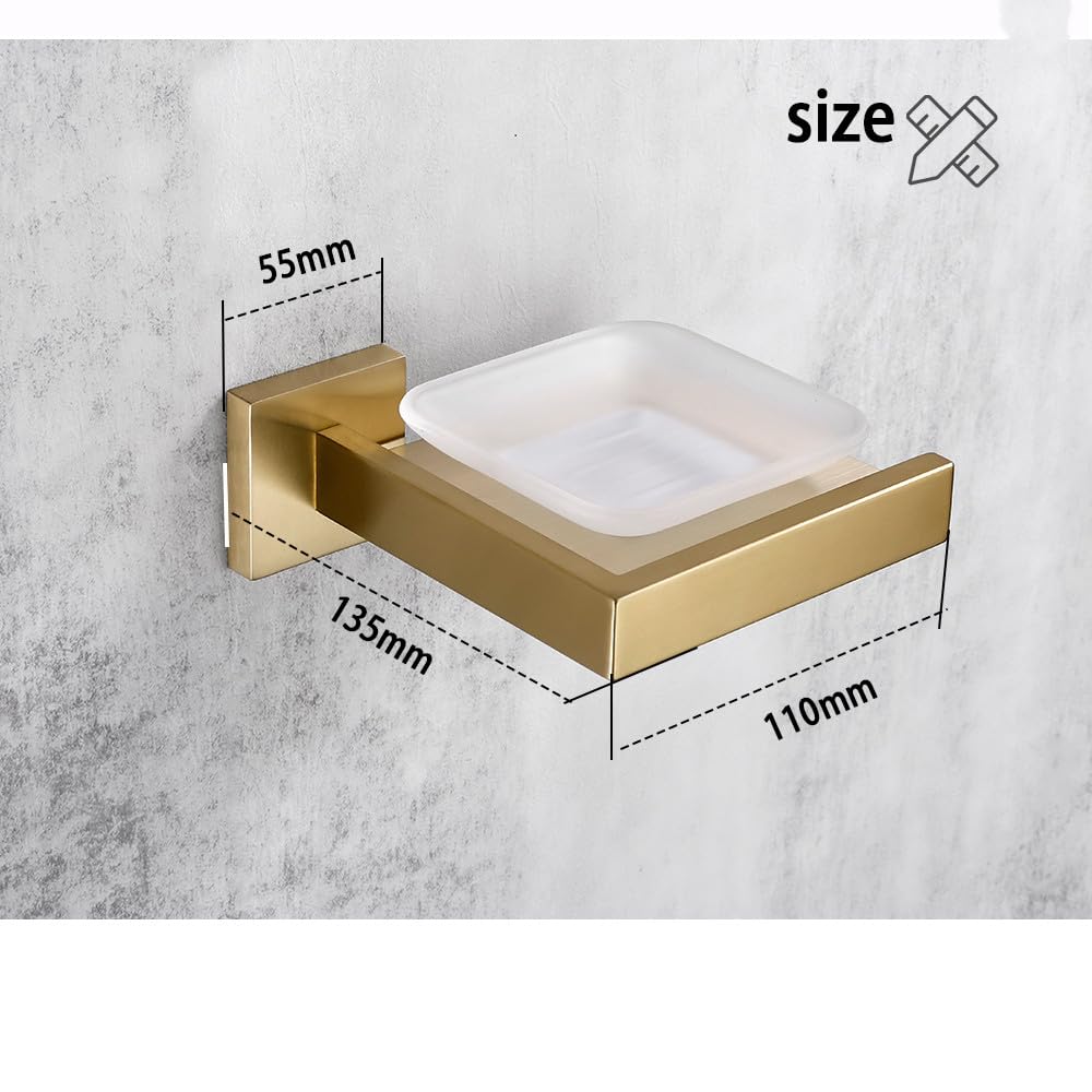 Juego de Accesorios de baño de Oro Cepillado Soporte de Rollo de Papel higiénico de Montaje en Pared Toallero Colgador de Batas Kit de Accesorios de Acero Inoxidable, jabonera BG
