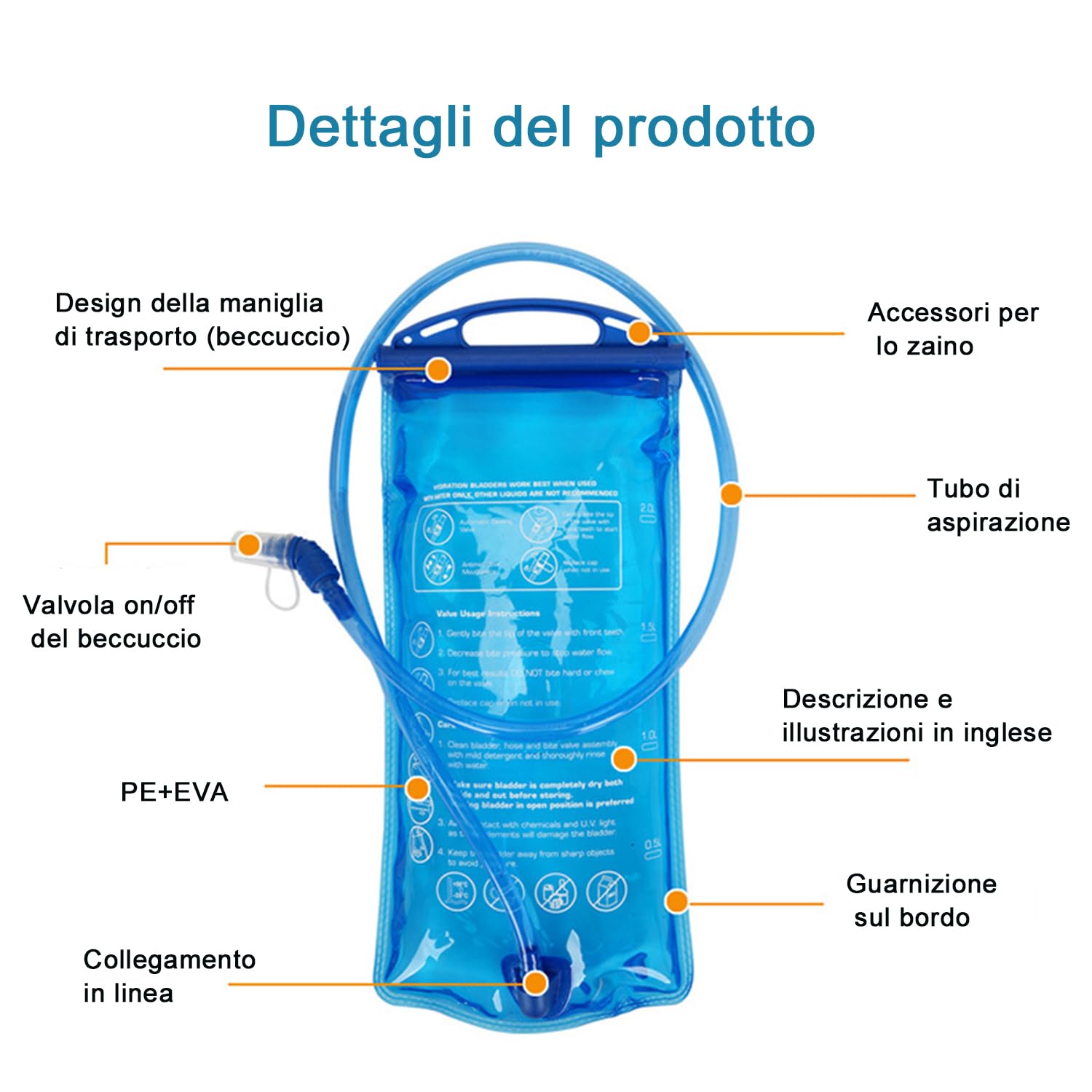 Sacca Acqua, 1,5L 2L, Sacchetto dell'Acqua, per Zaino Ciclismo, Escursionismo, Trekking e Campeggio (2L)