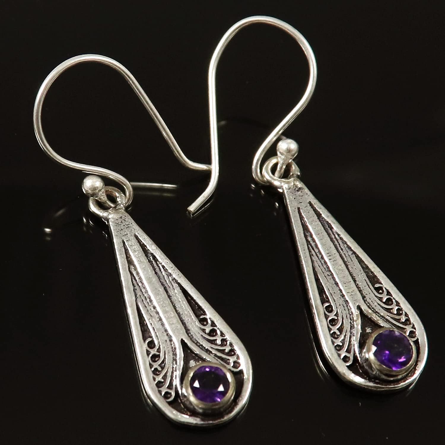 Goyal Exports Garnet Faceted Black Onyx Green Onyx Rutilated QuartzGemstone 925 Sterling Silver Drop Dangle Earring Handmade Jewelry SEG06