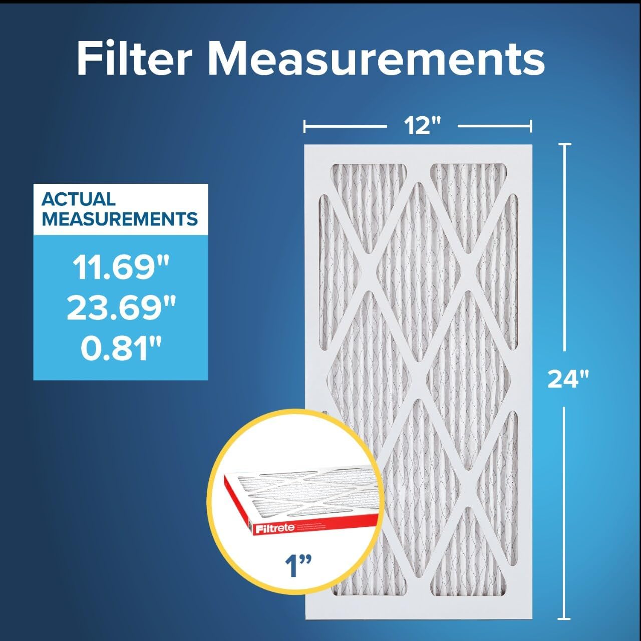 Filtrete 12x24x1 AC Furnace Air Filter, MERV 11, MPR 1000, Micro Allergen Defense, 3-Month Pleated 1-Inch Electrostatic Air Cleaning Filter, 6 Pack (Actual Size 11.69x23.69x0.81 in)