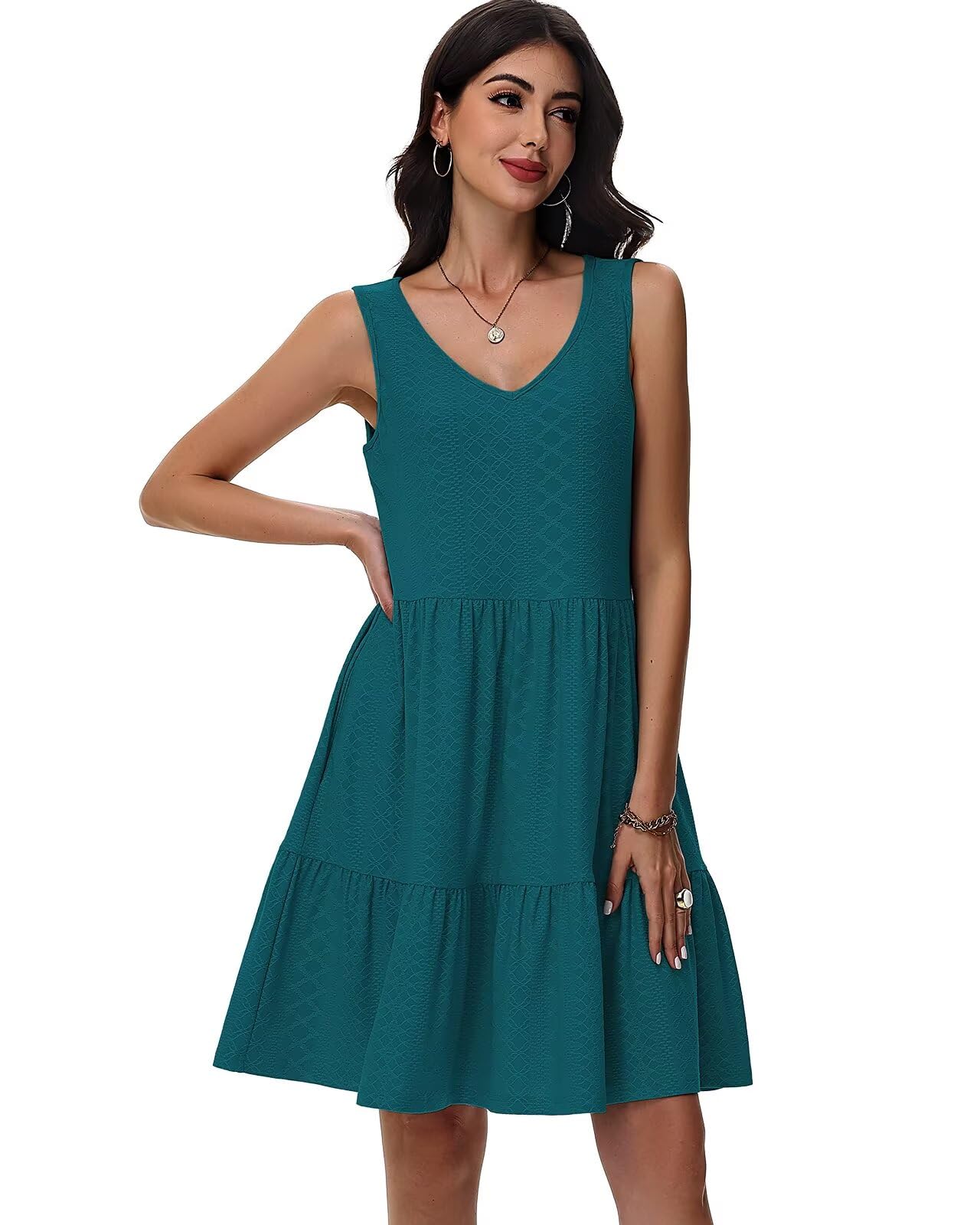 Tanmolo Vestidos de Verano para Mujer Ligeros Aireados Cortos Vestidos de Playa Vacaciones Cuello V sin Mangas