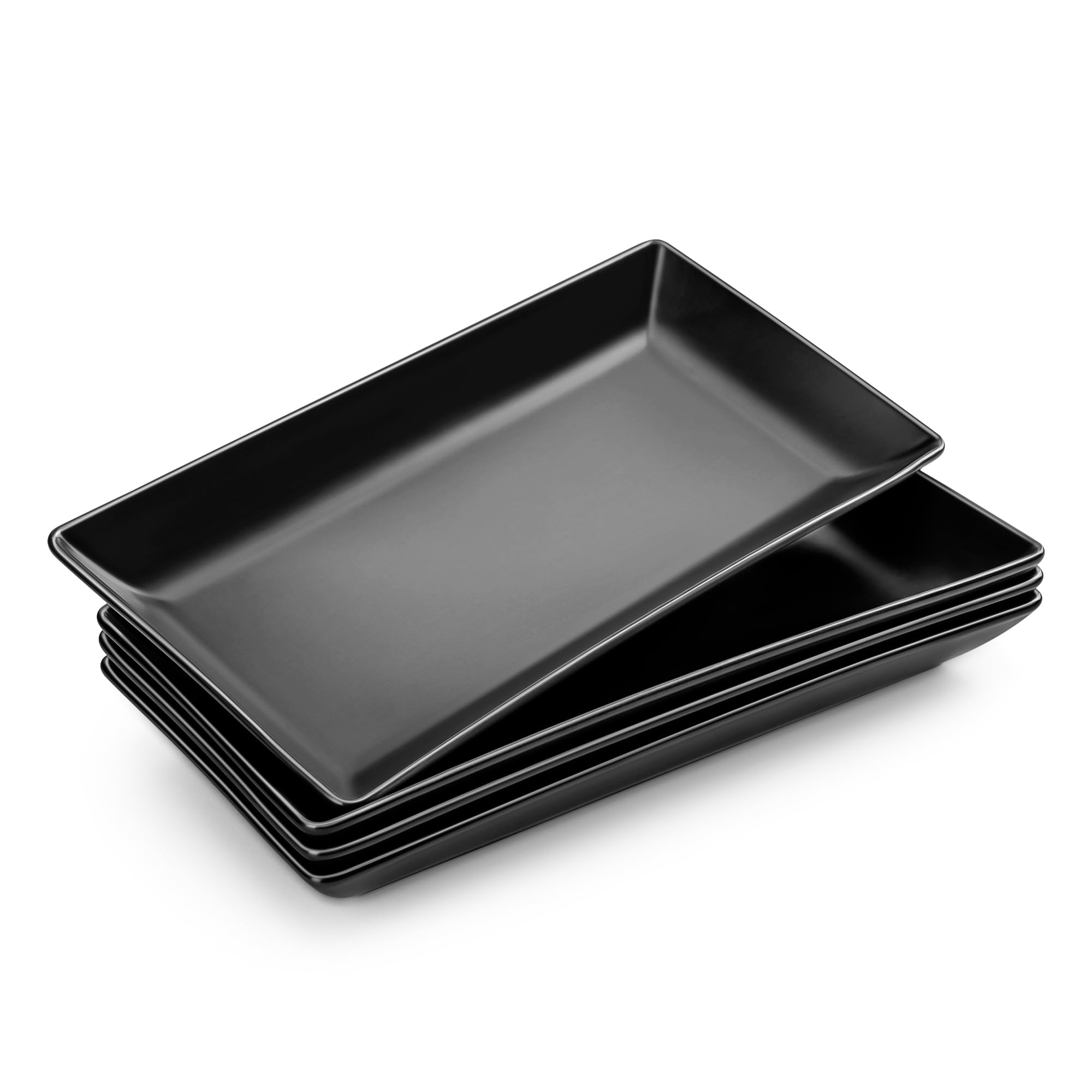 MALACASA Piatti da Portata in Porcellana 30,5 x 15,3 x 3,6 cm, Set di 4 Pezzi, Piatti da Portata Rettangolari Grandi per Buffet, Sushi, Torte, Antipasti a Casa, Feste o al Ristorante, Nero Opaco