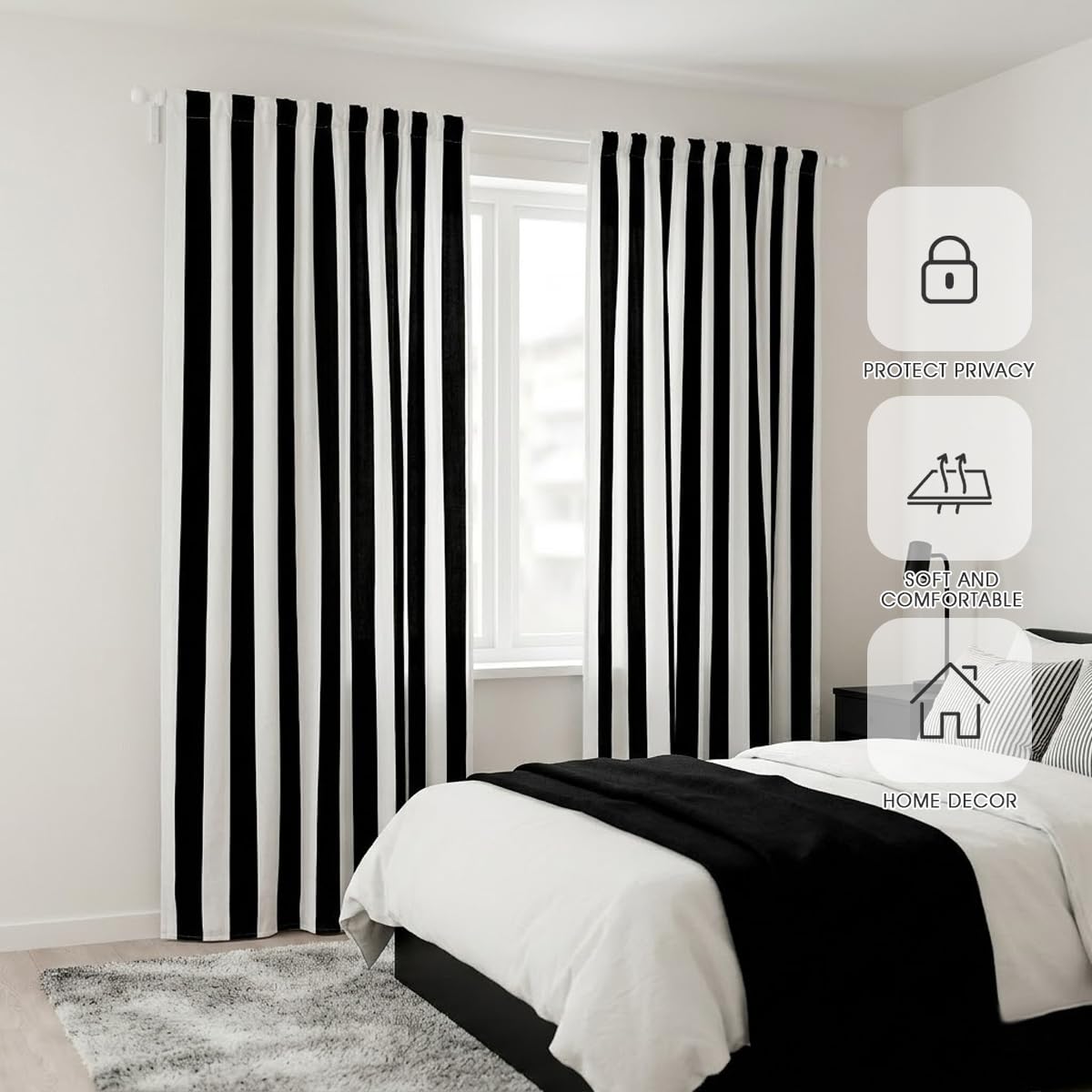 zokyer Cortina de Ventana Blanca y Negra a Rayas, Simple, Moderna, Arte Neutro, niños, Hombres, Adolescentes, casa de Campo, gótico, rústico, Moderno, Retro, 42 Pulgadas de Ancho x 84 Pulgadas de