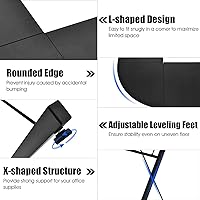 Vista 4 de GRAFFY - Escritorio para computadora en forma de L, estación de trabajo esquinera para juegos con soporte de monitor grande, esquina redonda, Negro