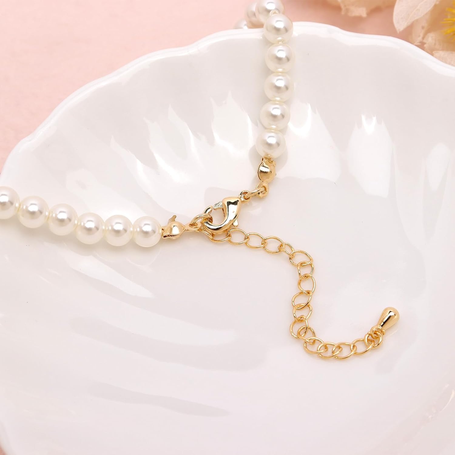 Gold Pearl Rhinestone Flower Cherry Charm Stack Bracelet for Women, Handmade Adjustable CZ Freshwater Pearls Stackable Bracelets Wedding Prom Jewelry Gift - Image 6