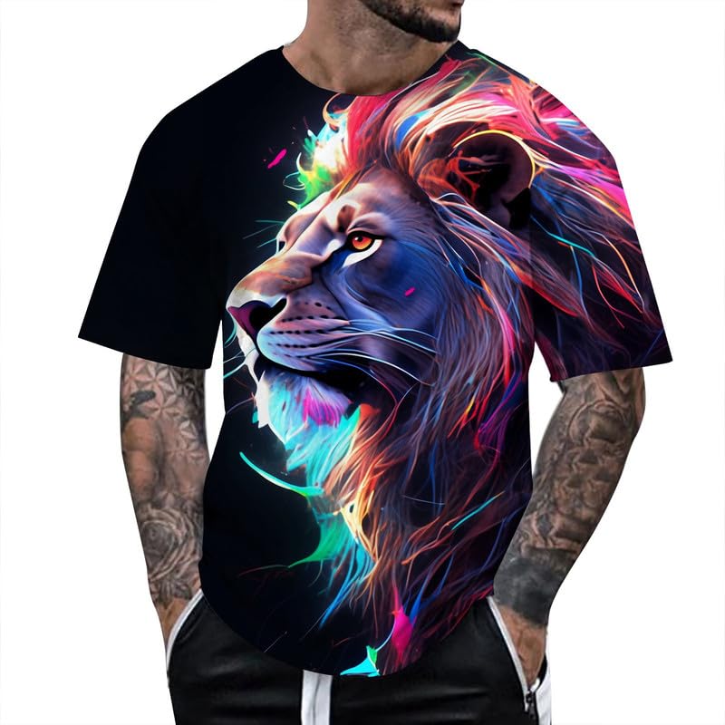 Camiseta De Estampado De Tigre para Hombre, 3D Animal Cabeza De Tigre De Manga Corta Tops Blusa Camiseta De Deportes Sueltos Divertidas Novedades