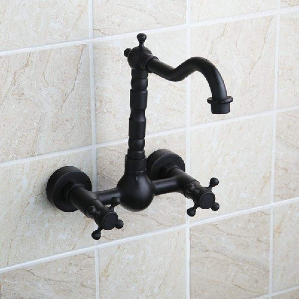 Yniyujkl Black Wall Mounted Matte Bathroom Faucet Bathtub Basin Sink Faucet Hot And Cold Mixer Taps Double Handles