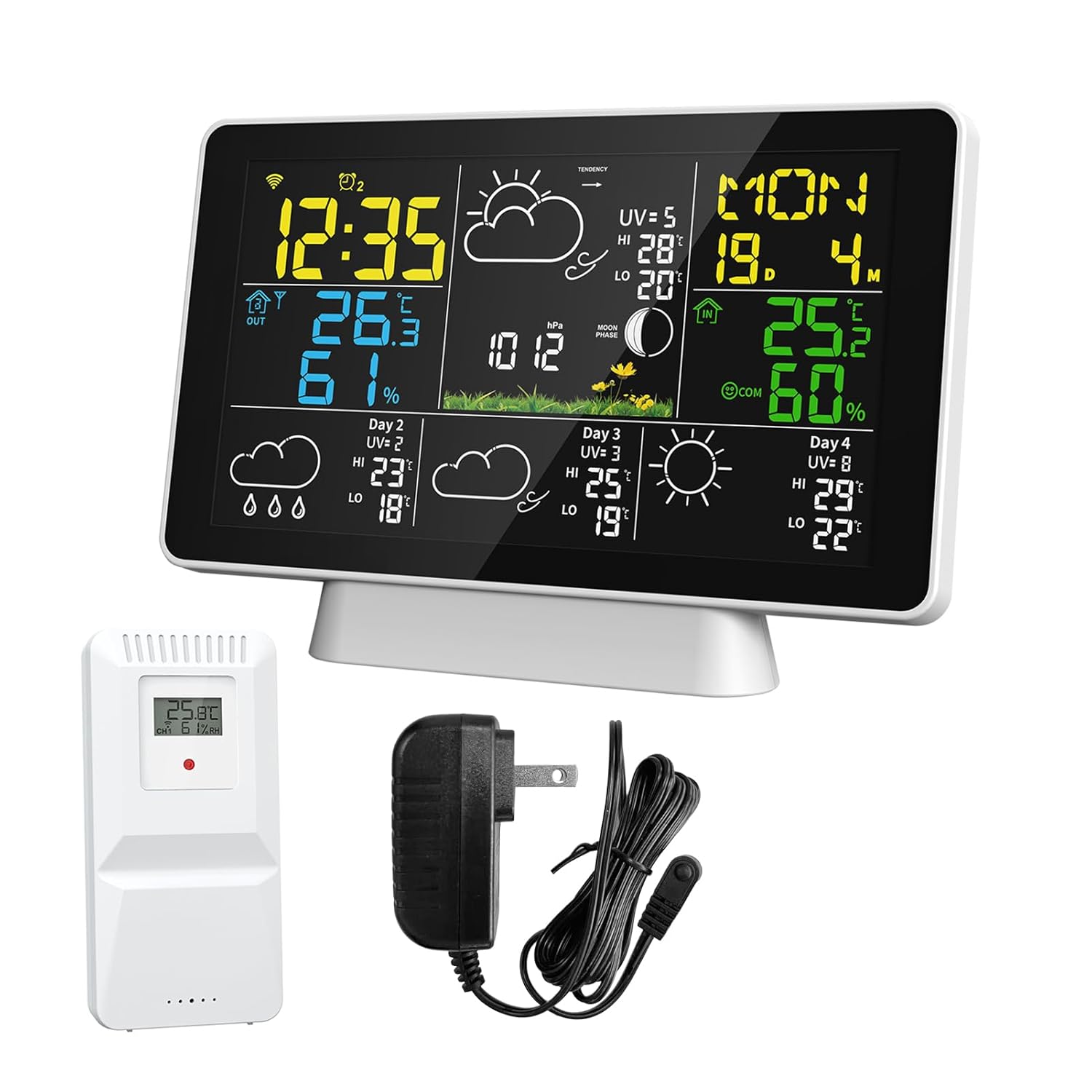 Weather Station,SIUKE WiFi Color Screen Smart Weather Station Temperature and Humidity Meter Weather Clock with Four Days Weather Forecast On The Same Screen, Moon Phase Display, Atmospheric Pressure