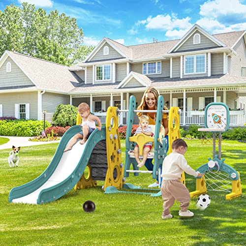 Amictoy Toddler Slide And Swing Set, 6 In 1 Kids Climber Slide Playset For Toddlers Age 1-3, Freestanding Baby Slide Indoor Outdoor Playground W/Basketball Hoop, Swing And Ball Pool #TOP4