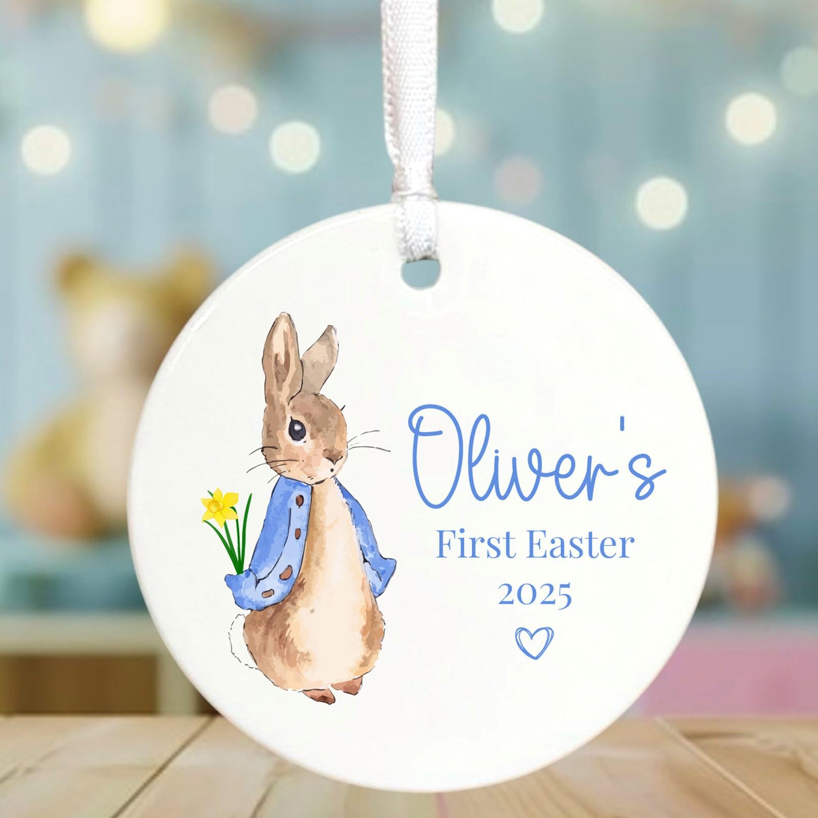 Luck And Luck White Personalised Peter Rabbit Easter Gift – Children’s Hanging Porcelain First Easter Keepsake – Custom Ceramic Gift With Name