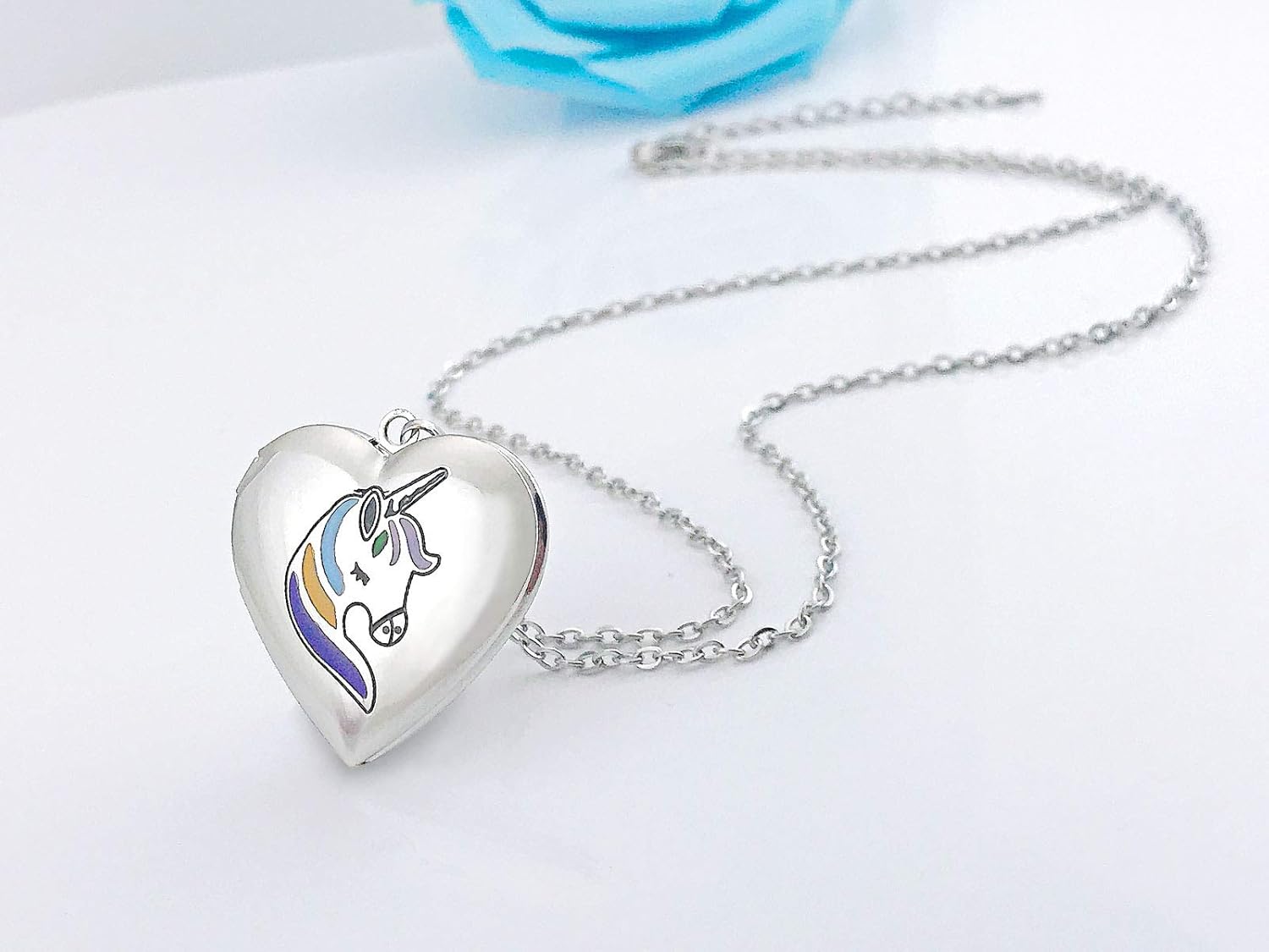 YOUFENG Unicorns Gifts for Her Love Heart Initial Letter Locket Necklace that Holds Pictures Enamel Locket Pendant Gifts for Women - Image 5