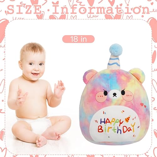 Miniatura 3 de ARELUX Peluche suave de perro de 18 pulgadas con diseño de oso de cumpleaños de color lindo con arco iris, decoración de fiesta de cumpleaños