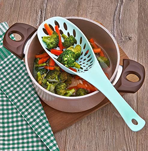 SUNCOOK Pink Plastic Food Strainer Slotted Spoon, Heat Resistant, Long Handle, Anti Scratch, Dishwasher Safe, 33cm