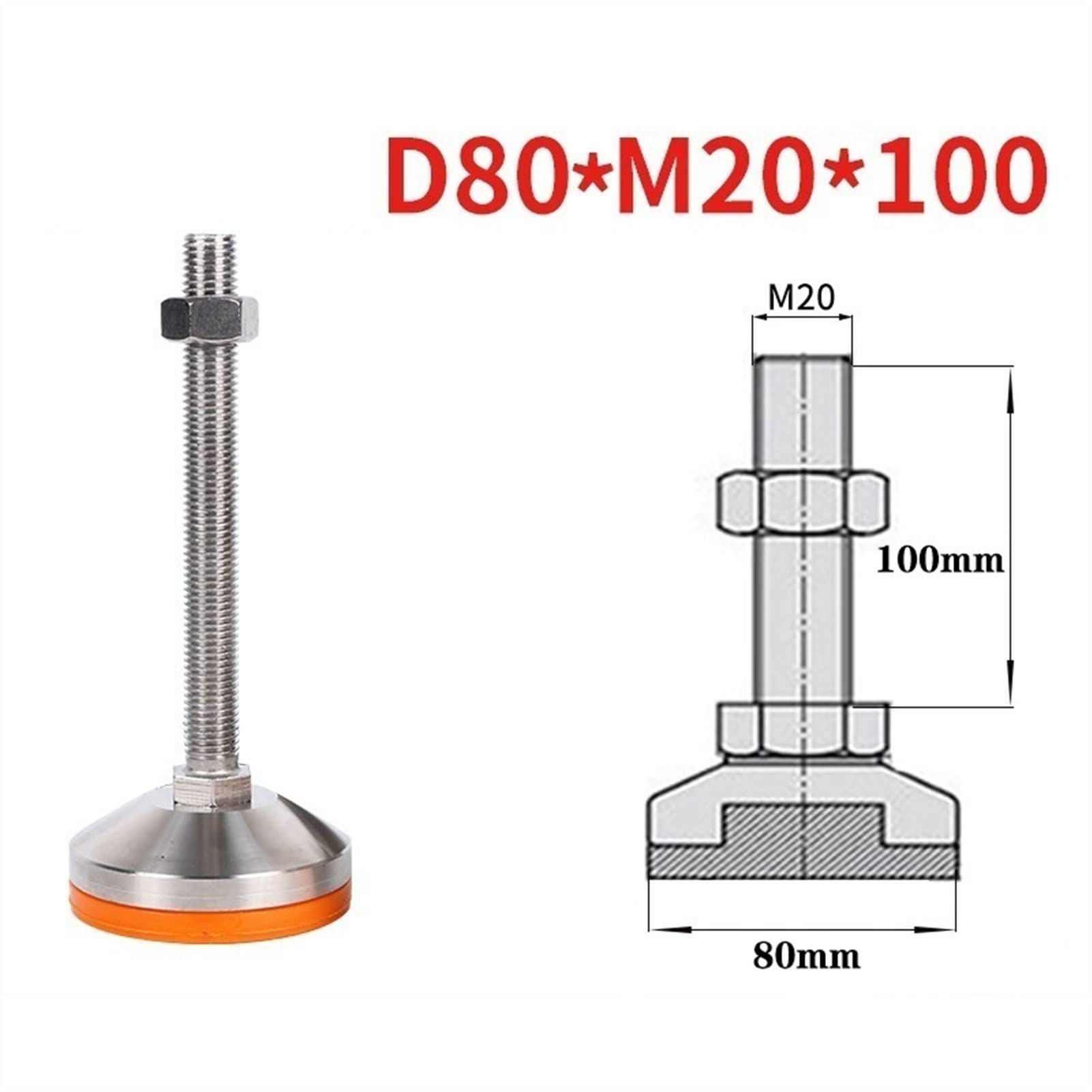 Patas niveladoras ajustables, Paquete de 4 patas niveladoras resistentes, patas niveladoras ajustables con rosca, patas de soporte de tornillo de acero inoxidable 304, base de 80 mm de diámetro(D80xm2