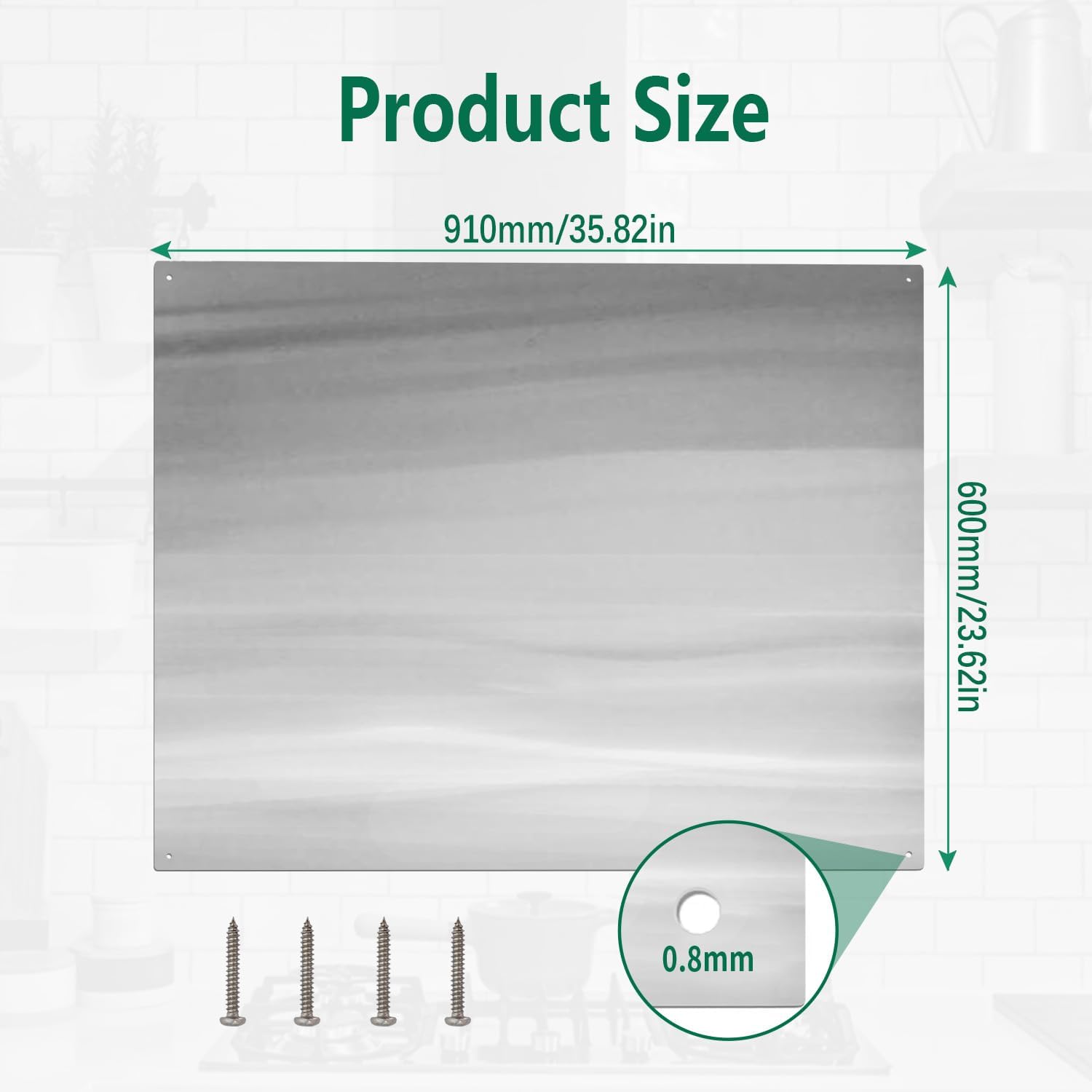 36" x 24" Stainless Steel Stove Backsplash Panel Flush Mount Splash Guard for Kitchen Wall, Heat & Stain Resistant, Easy Installation with Pre-Drilled Holes