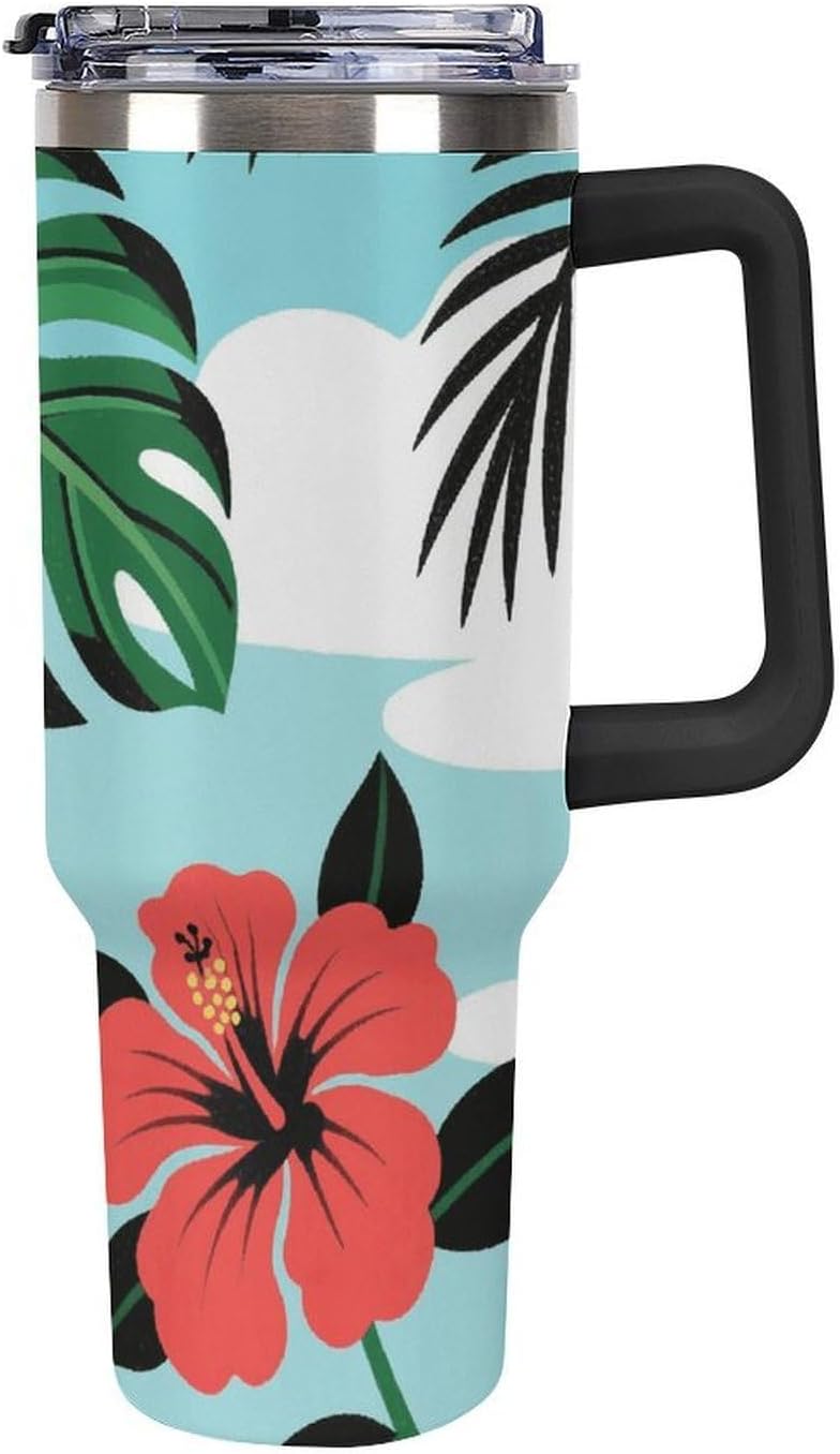 40 Oz Tumbler with Straw And Lid Tropical Plant Flower Insulated Travel Coffee Mug Stainless Steel Water Bottle Vacuum Insulated Tumblers for Sport Work Car Travel Weekends