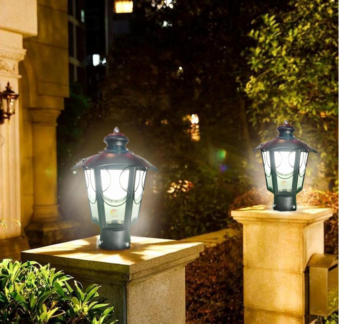 BrighLyt Metal & Glass Waterproof Outdoor Gate Light – Gate Lamp, Rust-Resistant, Modern Decorative Lamp for Main Gate & Gardent (GL12, Pack of 2)