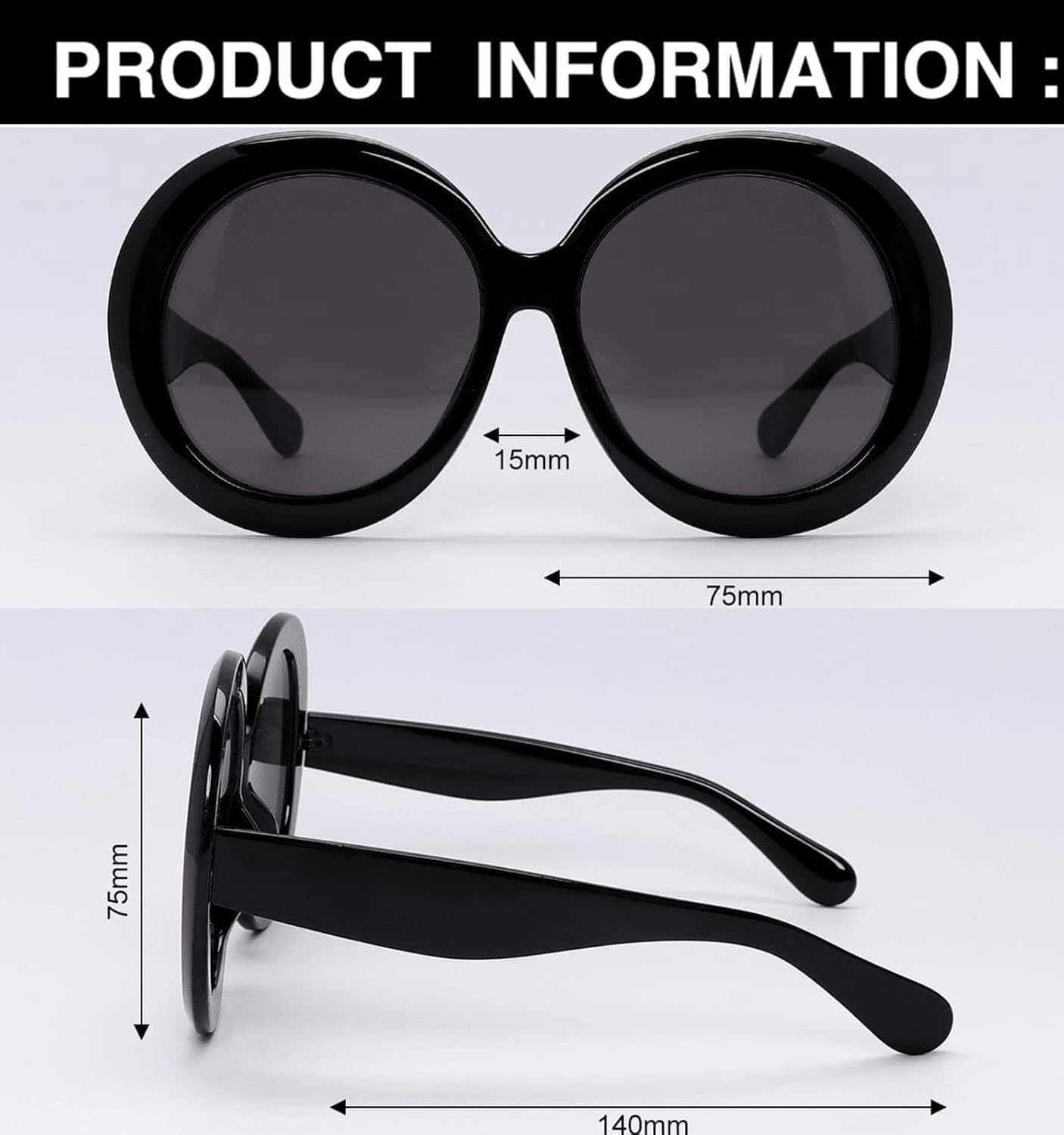 ADE WU Oversized Round Sunglasses for Women Vintage 60s 70s Big Frame UV 400 Protection Sun Glasses XL - Image 5