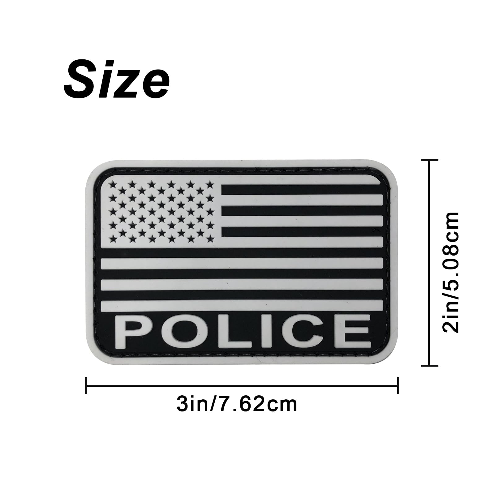 uuKen Police Flag Patch PVC Black and White 2x3 inch with Hook Fastener Back for Hat Tactical Cap Vest Bags Backpacks(White, S 3