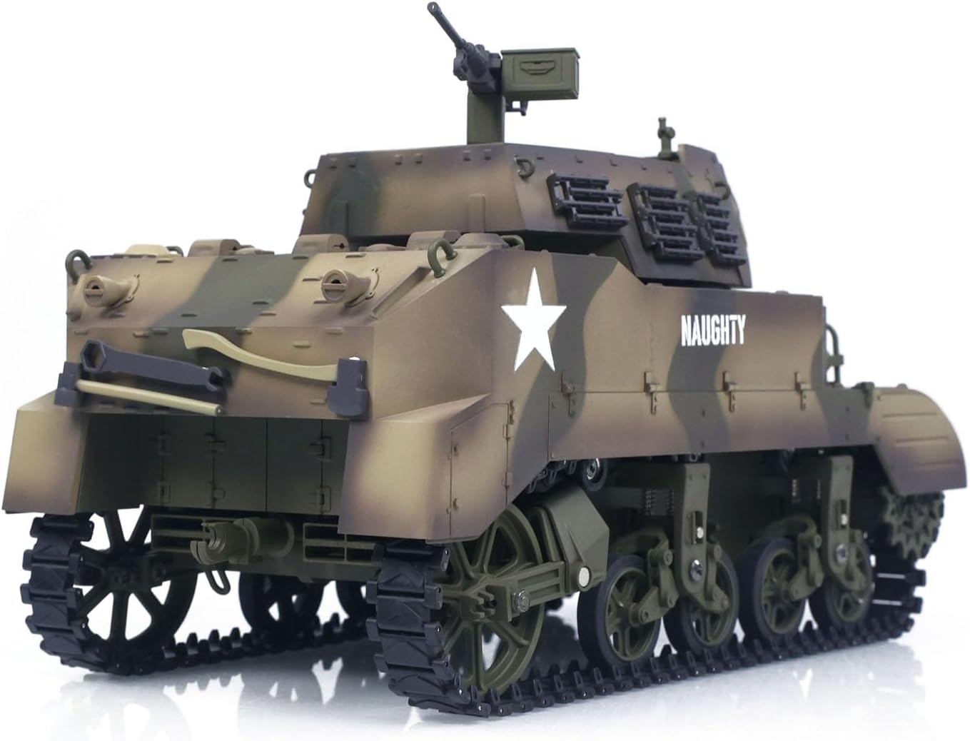 US in Stock, 1/16 Radio Control Tank M8 HMC Scott Light Self-Propelled Howitzer RC Model 360° Turret Rotary Smoke Sounds Lights RTR Hobby Grade Model for Adult Hobby(Camouflage Yellow)