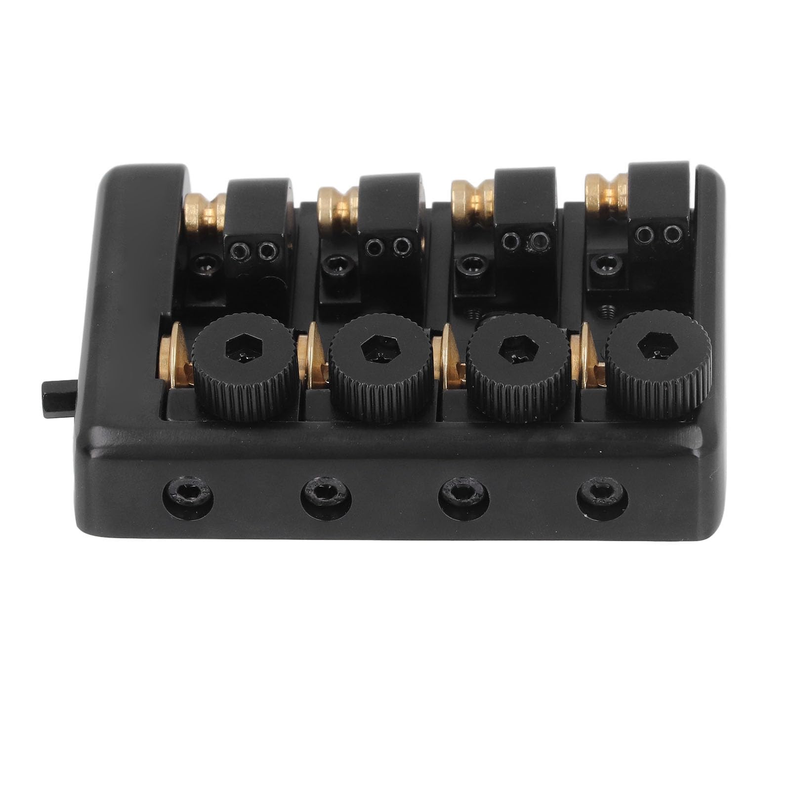 Sorandy 4-strunowy Bezgłowy Mostek do Basu Elektrycznego, Mostek Zamienny ze Stopu Cynku i Mosiądzu z blokadą strunową, Idealny do 4 Bezgłowych Gitar Basowych (BLACK)