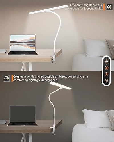 Miniatura 4 de Lámparas LED de escritorio para oficina en casa, lámparas de escritorio de cuello de cisne con abrazadera, 30 modos de iluminación ajustables, luz