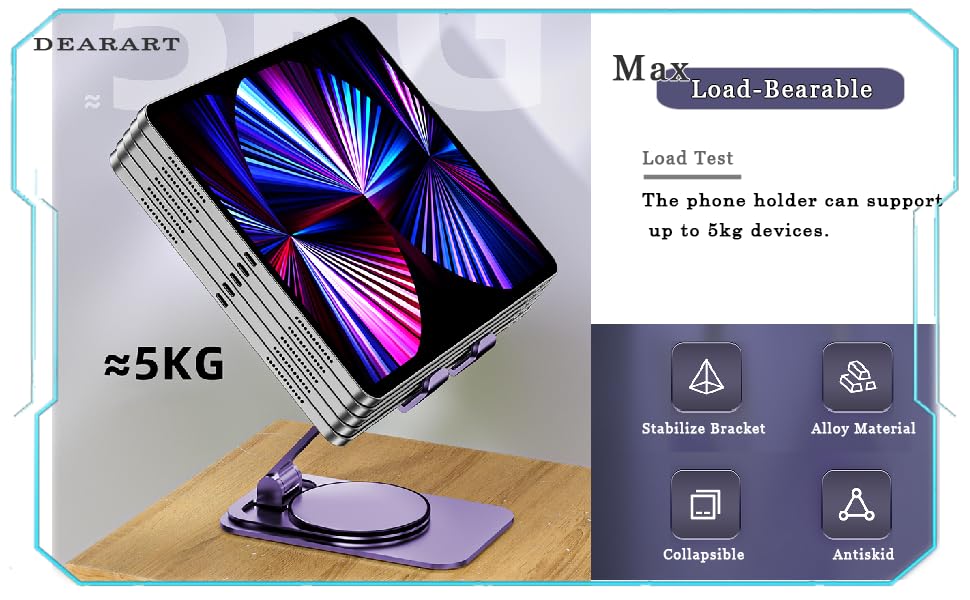 Image of DEARART Cellphone Stand, 360 Adjustable Phone Stand for Desk, Purple Foldable Phone Holder Fully Carried Easily, Compatible for iPhone, Pad, Tablet etc.