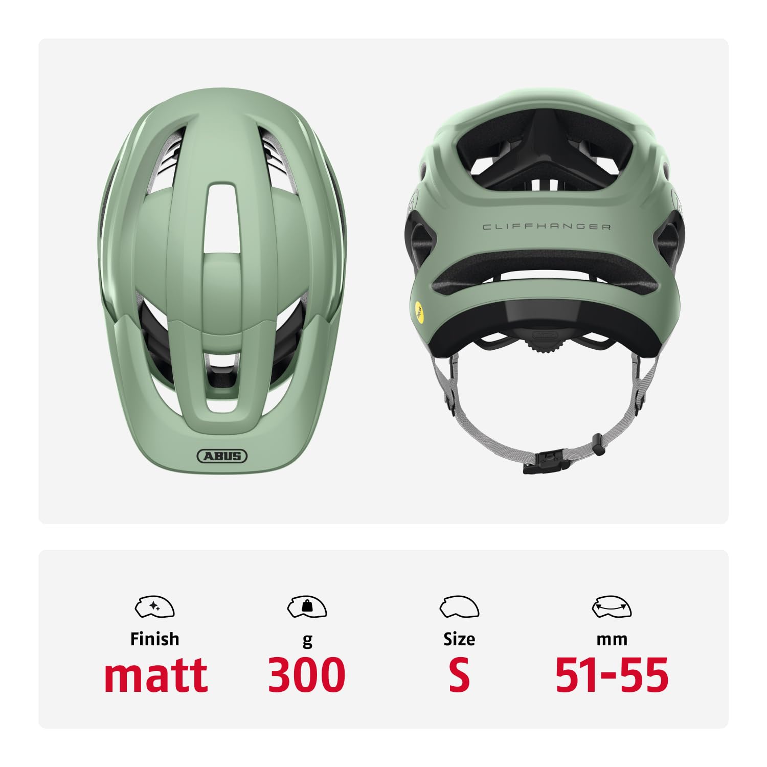 ABUS Cliffhanger MIPS Casco MTB Bicicleta de Montaña, Mist Green, S | Casco MTB con protección Mips, Singletrail y Enduro, cierre magnético, visera regulable en altura