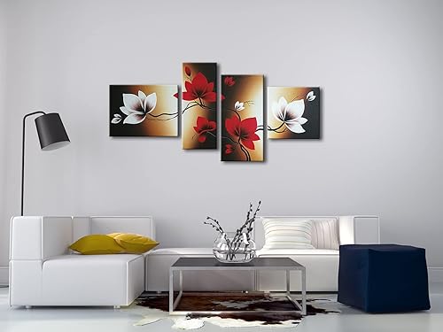 Miniatura 4 de Plena Floración Pintada A Mano en Flores Rojas de Primavera en Decoración de Pared para el Hogar de Pyradecor, Pintura Grande al Aceite sobre Obra