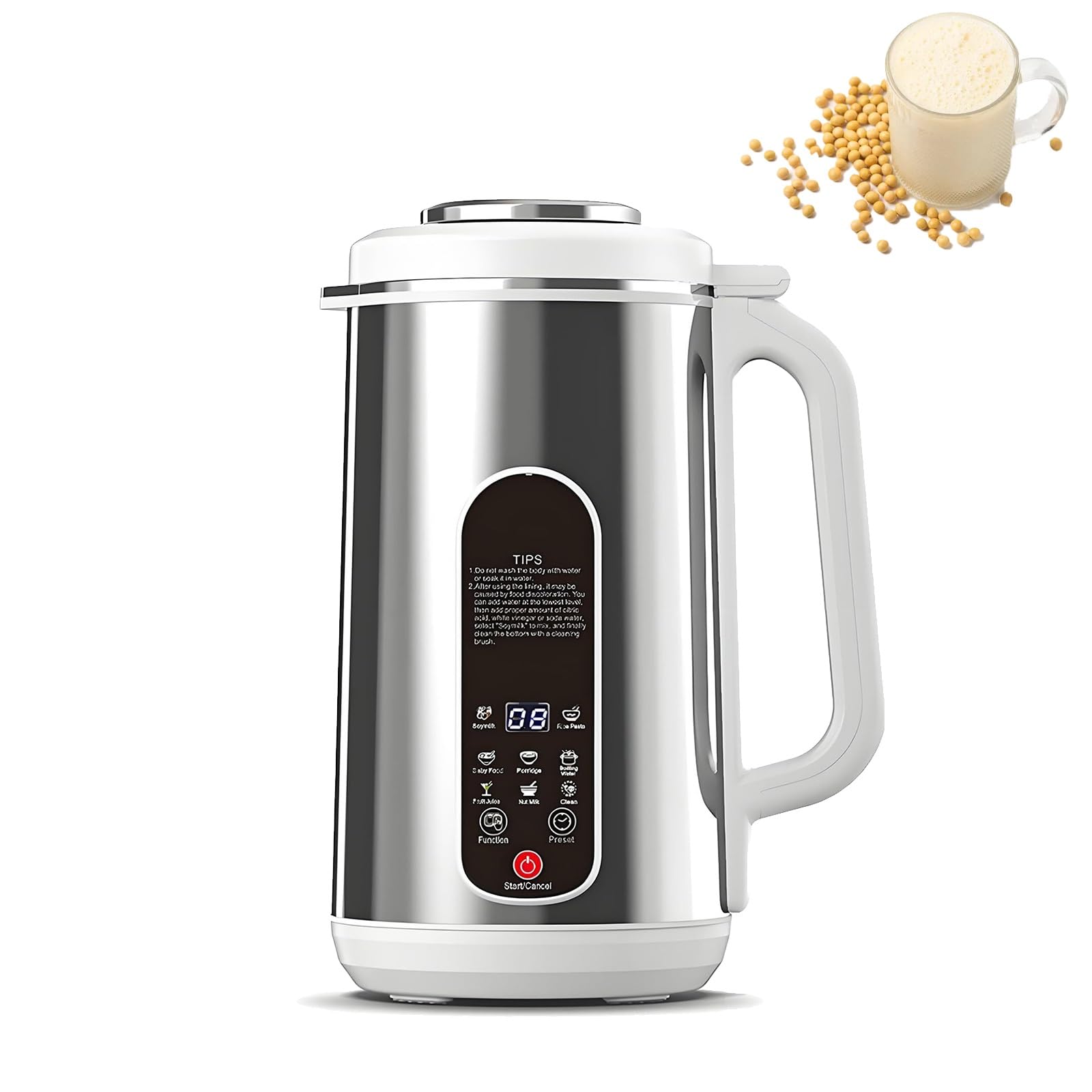 Máquina para Preparar Leche de Frutos Secos de 1.2 L, de Acero Inoxidable, con 8 menús Inteligentes, Temporizador de 24 h, Pantalla LED, Limpieza automática y Cortador de 12 Cuchillas
