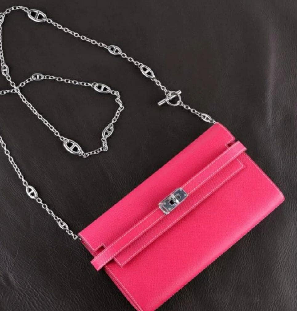 Premium Conversion Kit compatible with Kelly Wallet Insert — Handmade Perfect Fit, Wallet on Chain WOC with 120cm - 47" Silver/Gold Chain, 24+ Shades (Beige, Gold Chain)