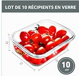 VERONES Lot de 10 récipients 22oz lot de boîtes à repas en verre avec couvercles hermétiques, récipients en verre avec couvercles pour la conservation des aliments - 2