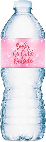 20 etiquetas para botellas de agua de bebé Pink Baby Its Cold Out; juego de 20 calcomanías impermeables para botellas de agua para baby shower,