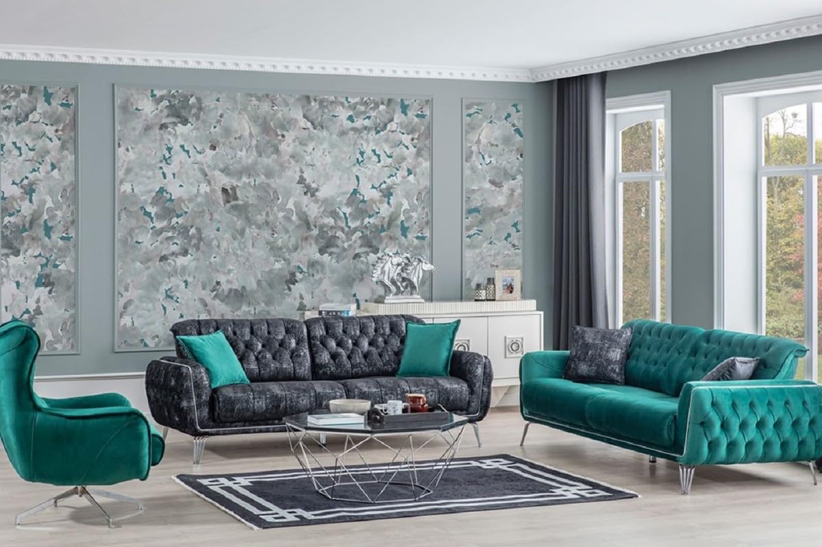 Casa Padrino Luksusowa sofa Chesterfield czarno-szara/srebrna 230 x 95 x 75 cm – nowoczesna sofa do salonu – meble do salonu Chesterfield