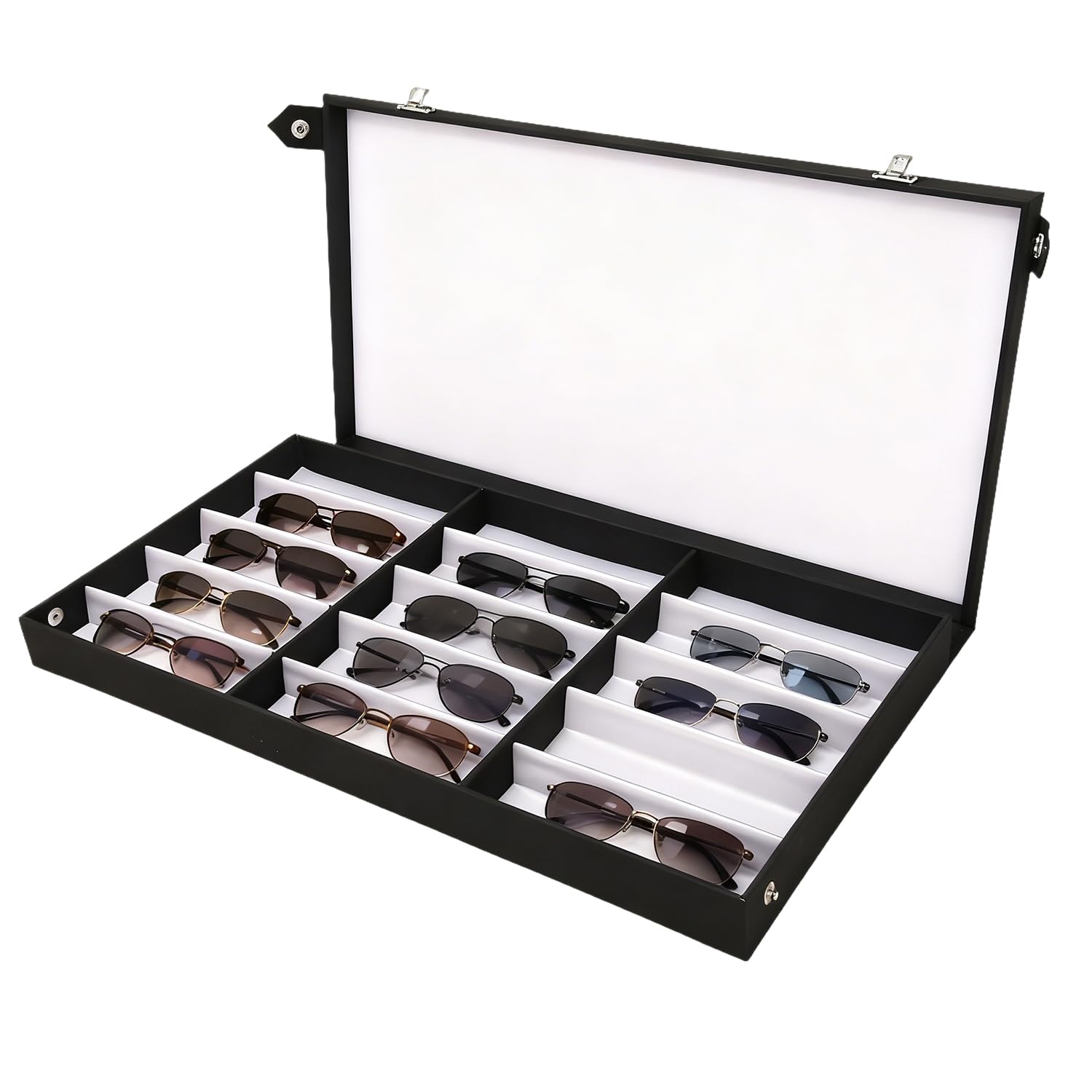 Tissting Vetrina per Occhiali Custodia Multiuso per Occhiali da Sole Custodia per Occhiali Vetrina per Occhiali con 15 Slot Orologi Vassoio per Esposizione Gioielli per Uomo Donna