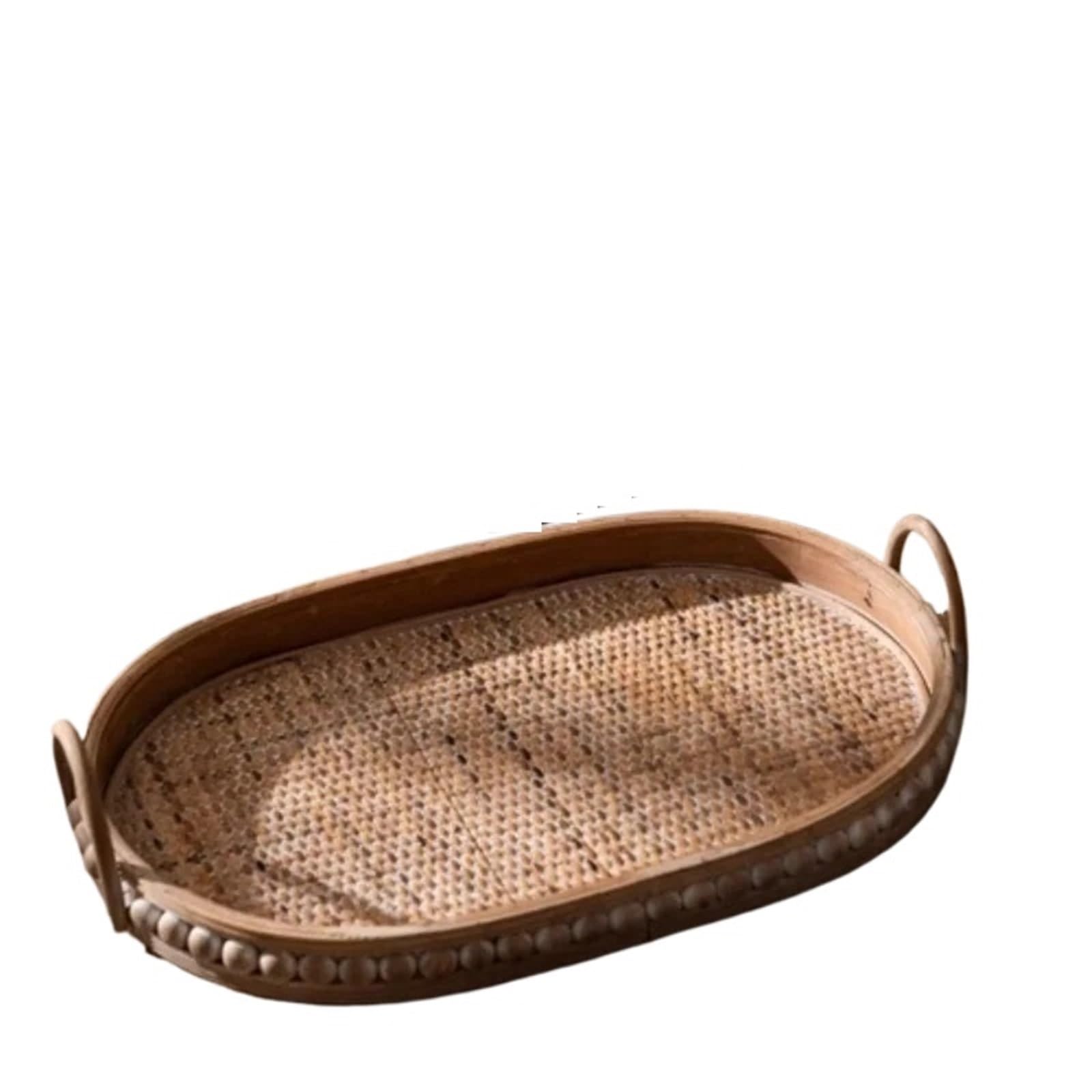 Bandeja para Mesa De Centro Bandeja de Madera ratán Vintage, Almacenamiento Escritorio,Rectangular for Frutas con asa, Plato for Servir té(M)