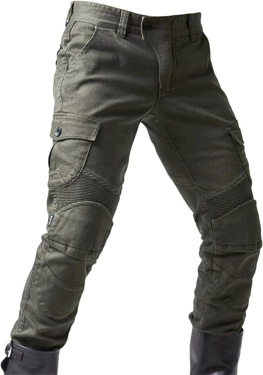 Moto Pantalon Protection pour Hommes, Moto Jeans en Respirant De Qualité Premium Straight Fit avec Amovible Protéger Pads pour Racing Vélo (Armée Verte,L)