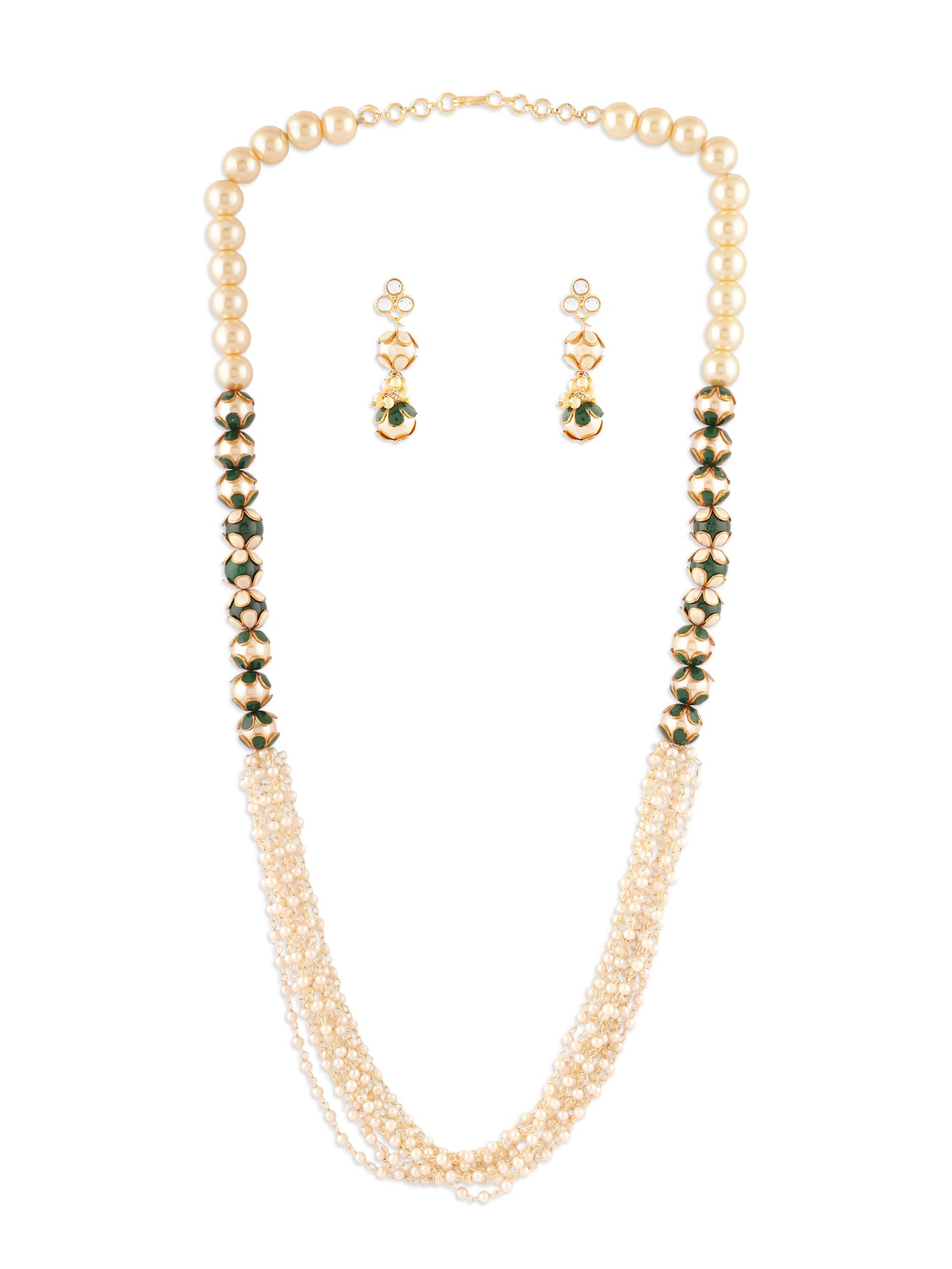 ZAVERI PEARLS Green White Enamel Beaded Multistrand Ethnic Necklace & Earring Set For Women-ZPFK17324 (B0CTF5B98Q) Amazon Price History, Amazon Price Tracker