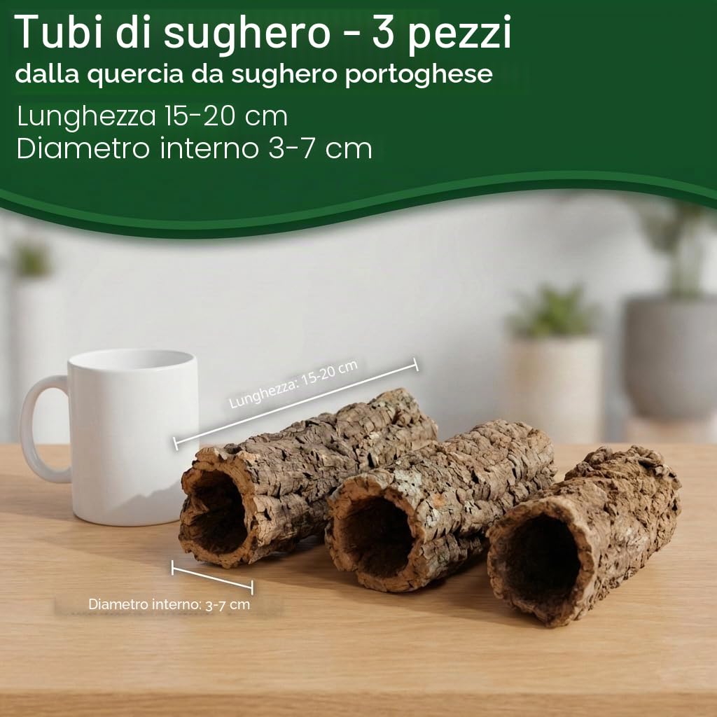 Corteccia di quercia da sughero, 3 pezzi, 15-20 cm, lunghezza circa 3-7 cm, diametro interno in sughero, corteccia naturale, terrario, decorazione per modellismo