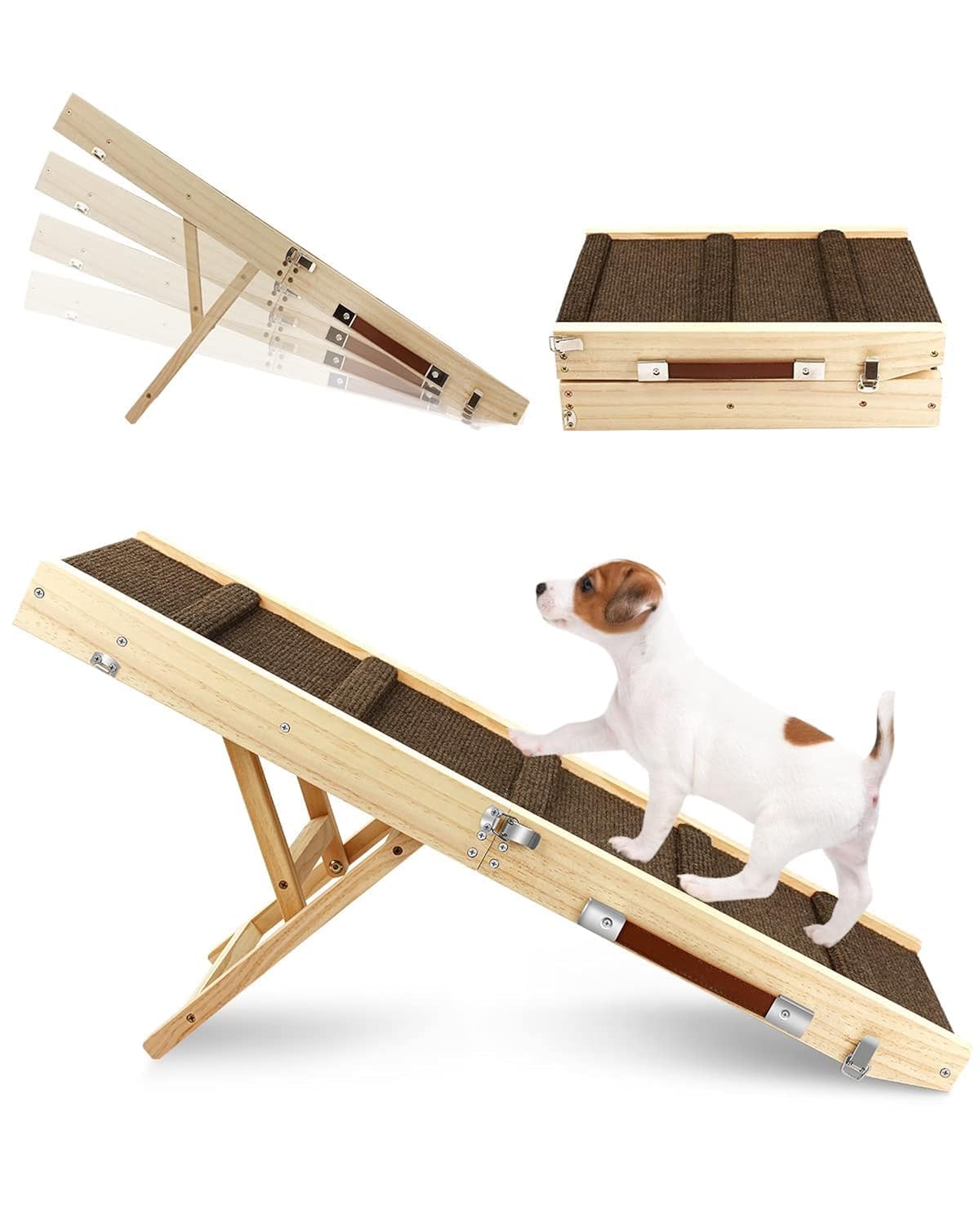 TNELTUEB Adjustable Dog Ramp, Wooden Small Folding Pet Ramps, Rated for 30 LBS, 32.6" Long and Adjustable from 10" to 19" with Non-Slip Traction Mat, Dog Step for Bed, Couch, Car (Brown) (B0B9JFBD56) Amazon Price History, Amazon Price Tracker