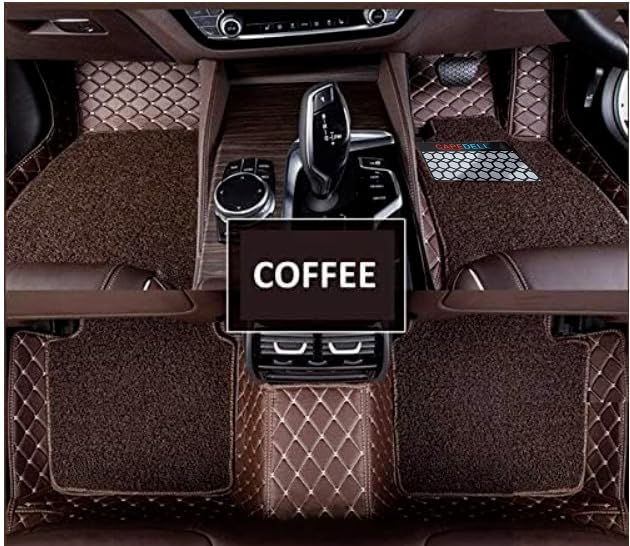 Image of CAPEDELL 7D Premium Car Floor Mat Compatible with Vinfast VF7 ||Luxury Leather Double Layered Mat||Set of 3pcs||Waterproof and Washable||Colour:-Coffee with Golden