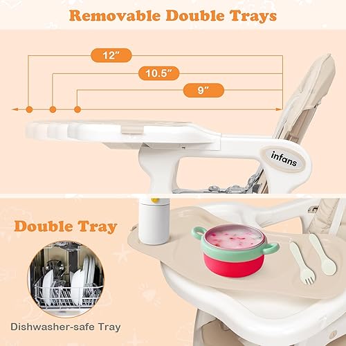 Miniatura 8 de INFANS Silla alta 5 en 1 para bebé, juego de sillas convertibles para niños pequeños, mecedora, asiento multifunción con ruedas universales