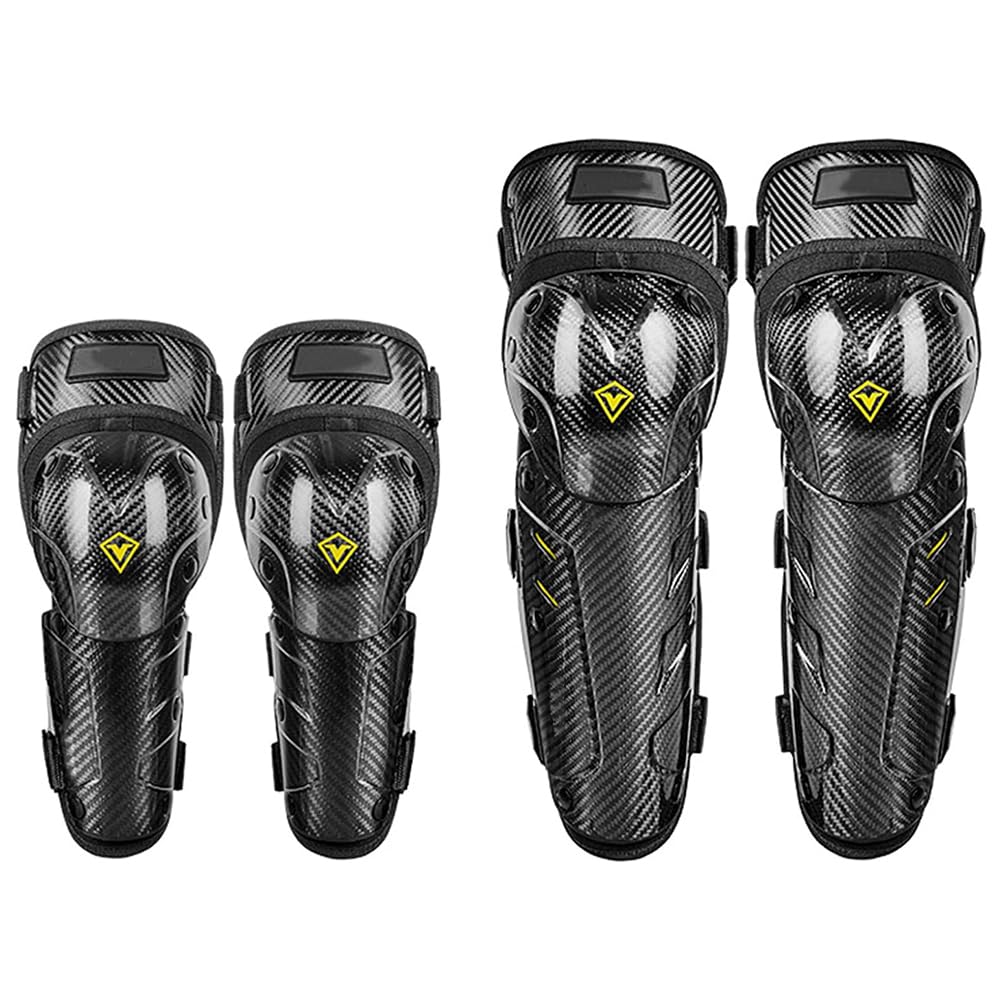 Motorrad Knieschoner, Kohlefaser Motocross Knie- / Ellbogenschützer Nachtreflexions-MTB-Knieschützer Sturzsicher für Snowboarden Reiten Skifahren Motocross Elbow Pads Knee Pads
