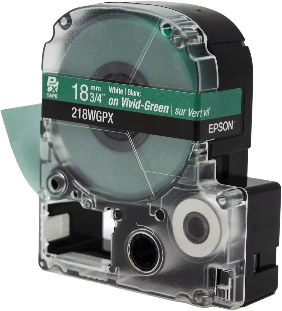 Epson LABELWORKS 218WGPX Genuine PET (Polyester) Tape Cartridge - White on Green Label Maker Tape - 3/4" (18MM) Wide, 30'