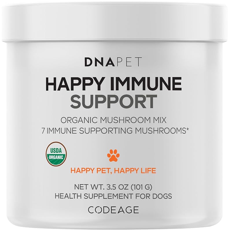 Suplemento para cães DNA PET Happy Immune Support em pó com 7 cogumelos orgânicos, 99 g