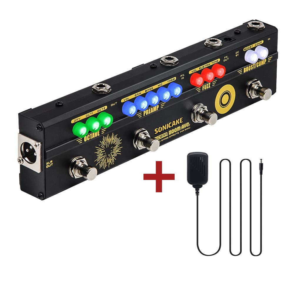 SONICAKE Pédale multi-effets basse Préampli Compresseur Boost Fuzz Octave Pédale Boom Ave avec FX Loop
