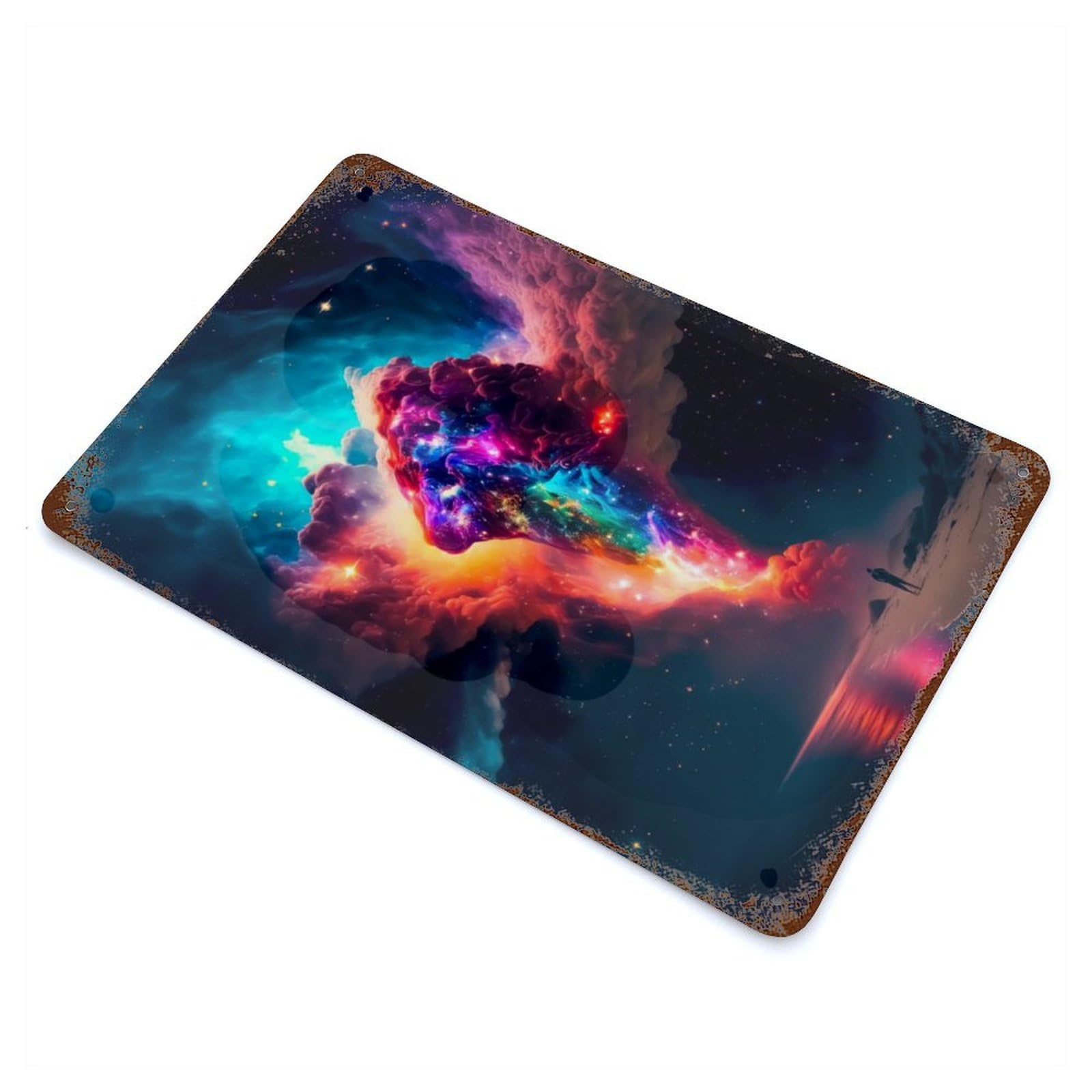 Cosmic Explosion Rust Effect Tin Sign 11.8"x7.9", Ideal for Cafe, Home Bar And Lounge Decor